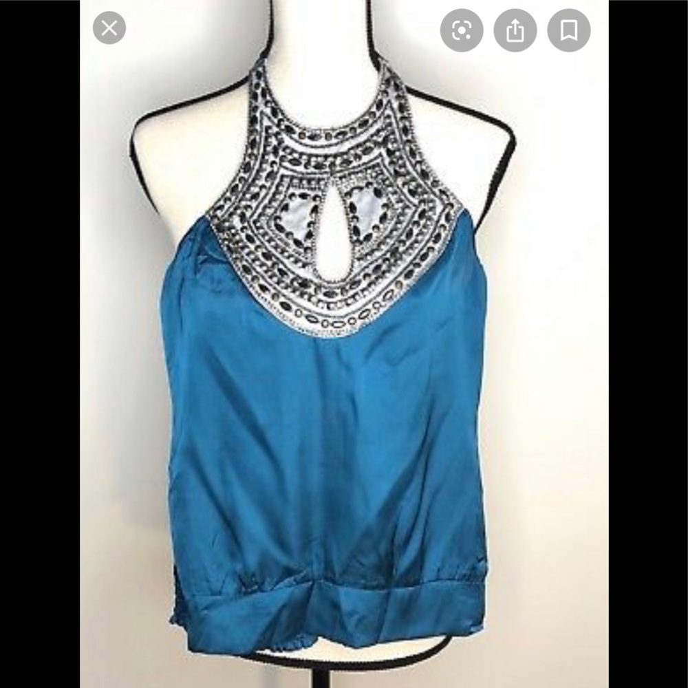 NWT Bebe Mixed Shiny Neck PC Halter Top/Blouse